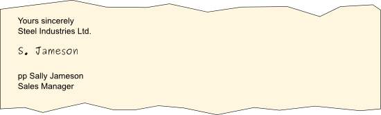 Signature on English business letter with pp